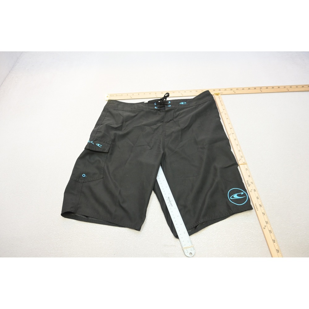 O'Neill Board Shorts Mens 34 Black Blue Logo Lace Up Cargo Pocket Excellent